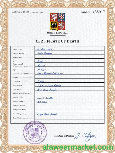 Czechia death certificate PSD template